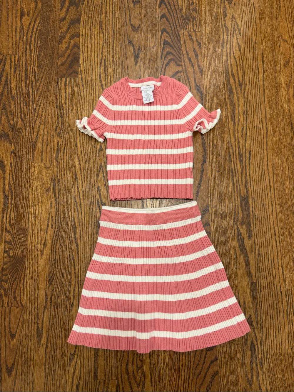 Tahari Pink and White Striped Knit Kids Matching Set